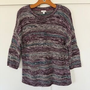J. Jill Women's Sweater Multicolor Textured 3/4 Sleeve Marled Purple Turquoise S